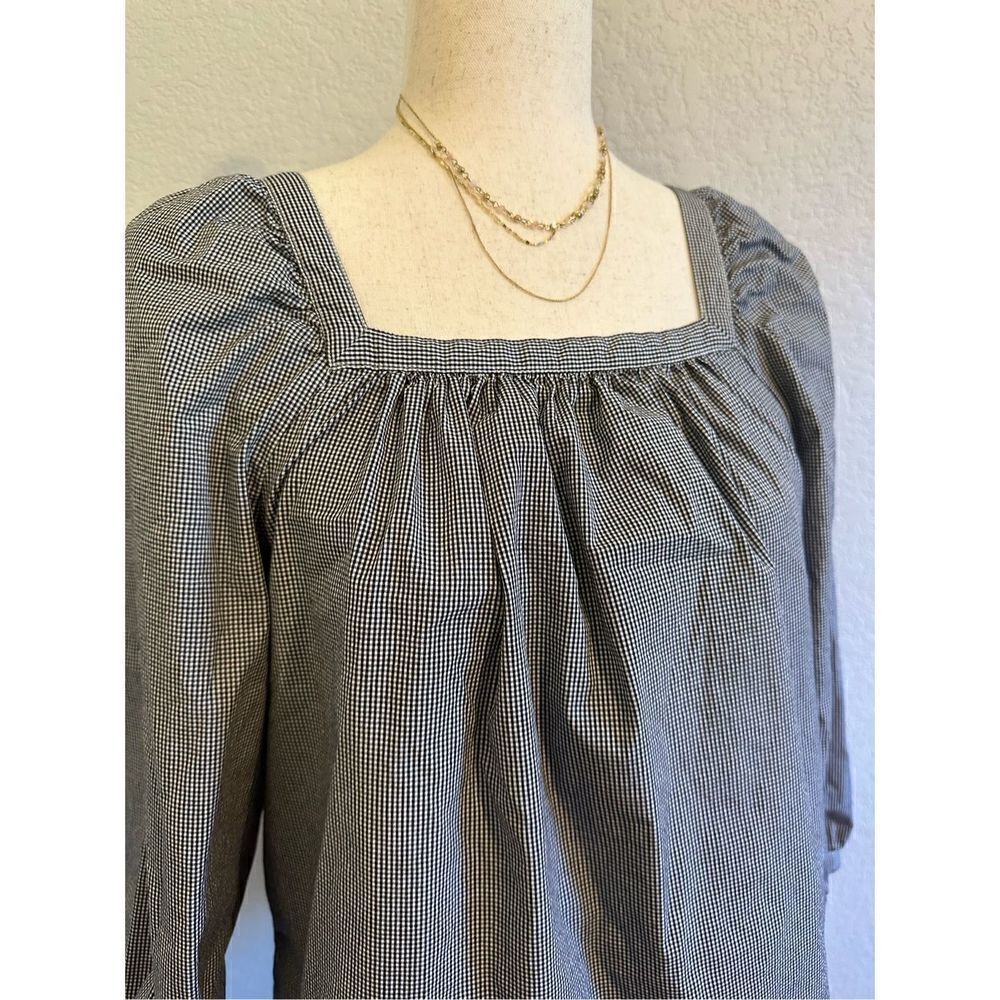 J.Crew Size Small Gingham Square Neck Puff Sleeve Blouse G7060 - Picture 2 of 10